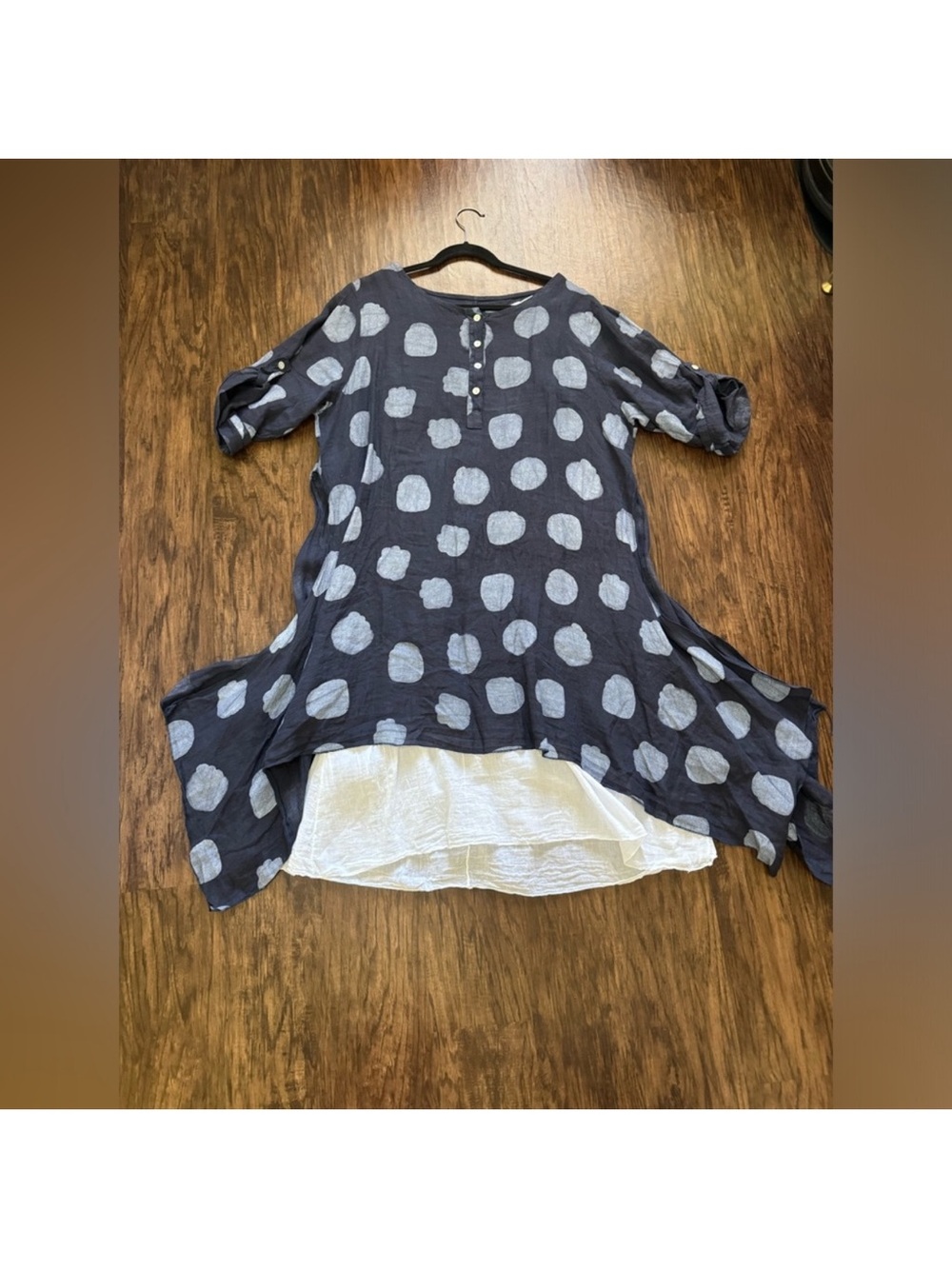 JM Collection Navy and White Polka Dot Layered Tunic
